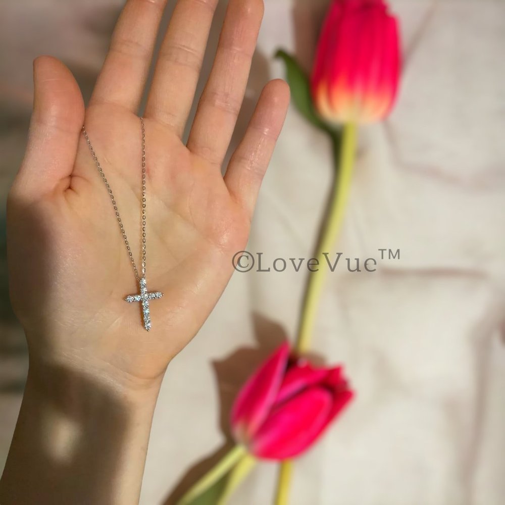 2.5mm Diamond Brilliant Cut Cross Pendant Necklace - Picture 7 of 17